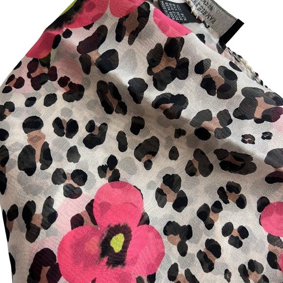 Helene Berman Leopard Print Scarf w/ Floral Details, Brown, Black, Pink, NWT!! - Picture 3 of 3